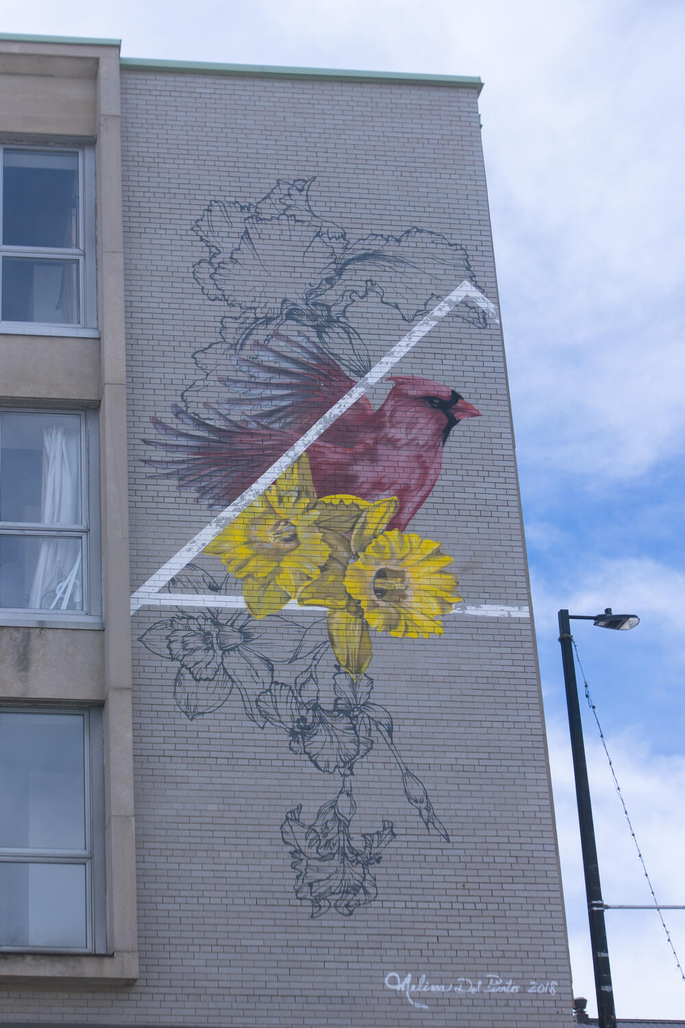 Murale : un cardinal parmi les fleurs
